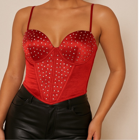 Oh Yes Tops - Red Studded Women's New Corset Top